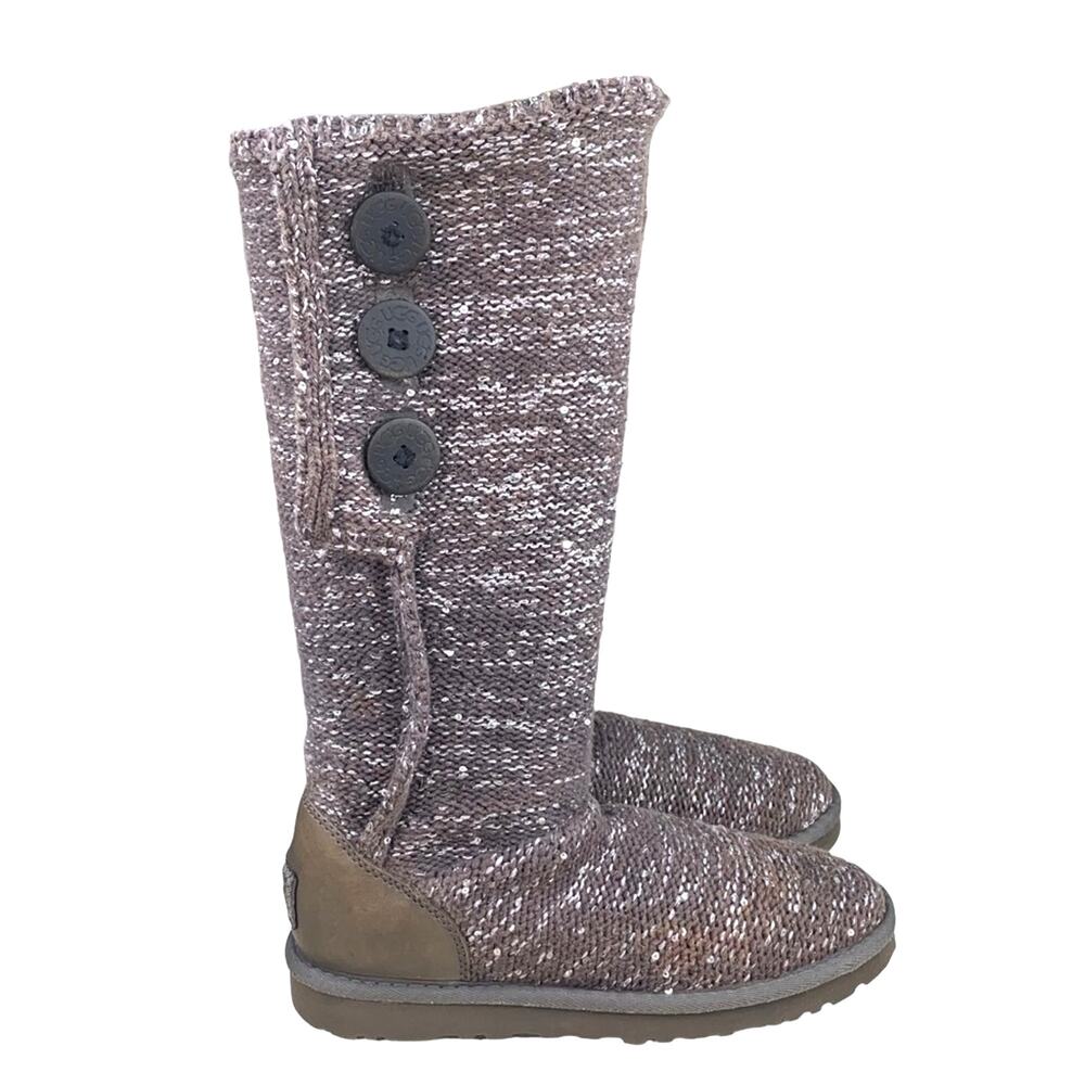 UGG Women’s Cardy Knit Brown Silver Pull On Winter Boots Size US 7